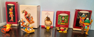 5-Disney Hallmark Christmas Ornaments-Micky, Goofy, Donald, Pooh, Tigger, Belle