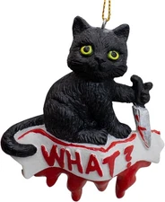 Black Cat What? Christmas Tree Funny Scary Ornament
