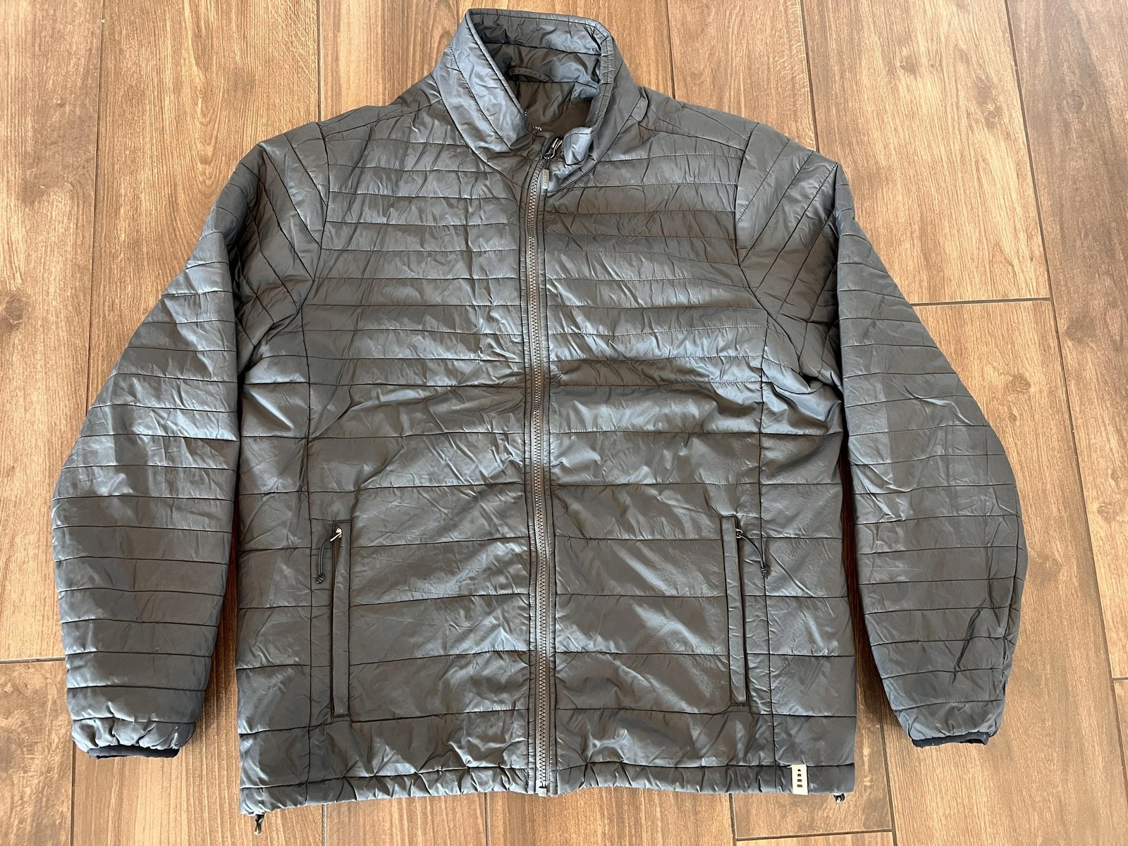 Lands End Jacket Mens Large Black Quilted Hooded Full Zip Lightweight Nylon Coat