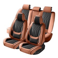 Car Seat Covers Luxury Faux Leather Waterproof Brown Car Full Set Brown Black