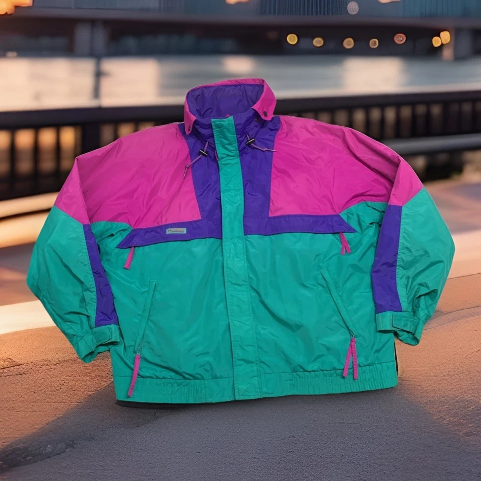 Chaqueta Columbia de Colección Años 90 Hombres XL SpellOut Bloque de Color Con Capucha Esquí Rompevientos Pesado Foto 2 de 4