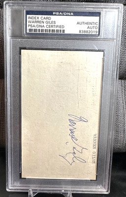 WARREN GILES SIGNED AUTOGRAPH 3X5 INDEX CARD CUT PSA/DNA COA BOLD MINT  AUTO