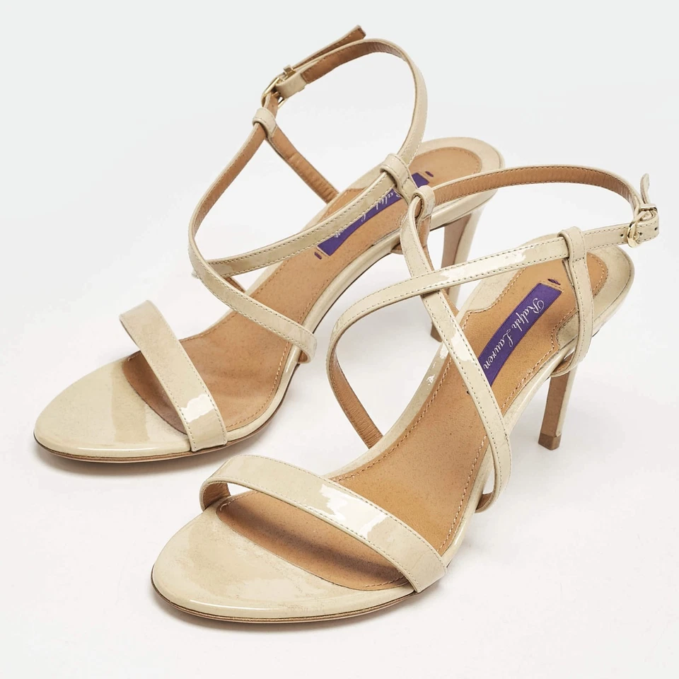 Sandalias Ralph Lauren beige charol entrecruzadas con correa al tobillo talla 38 Foto 2 de 4