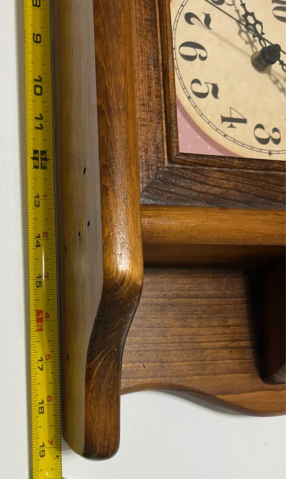 SOLID OAK Wood Country-Style Mantel/Wall Clock Mini Display Shelves AA Battery - Image 3 of 4