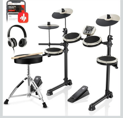 Donner DED-80 Electric Drum Set With Throne Headphones Melodics Lesson Black