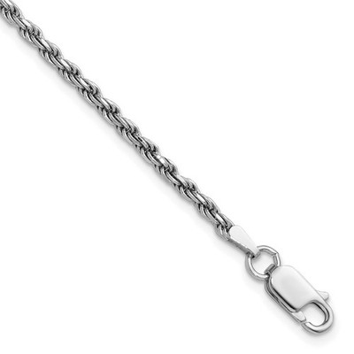 Sterling Silver Rhodium-plated 2.25mm Diamond-cut Rope Chain Bracelet 8''