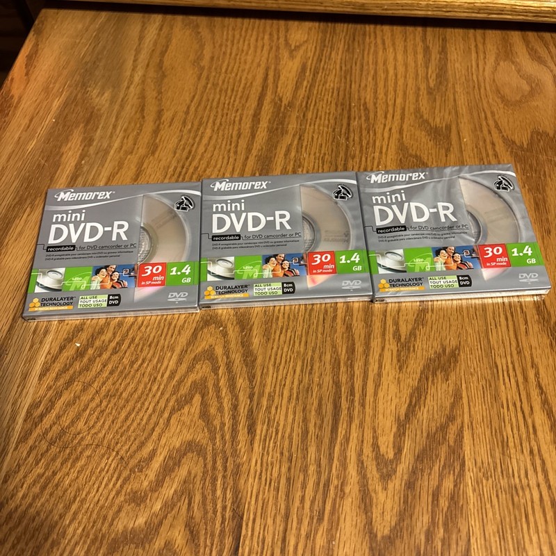 NEW, 3 Memorex, Mini DVD-R 1.4GB 30 Minute Recordable. Sale Is For All 3 Items￼