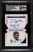 2022 National Treasures Platinum 1/1 Isaiah Spiller SGC 9 MINT Rookie Auto RC