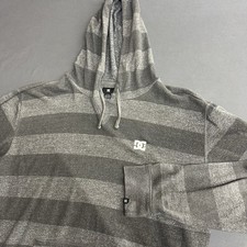 Dc Skate Co Men  S Gray Striped Hoodie Y2k Sweatshirt Size Large