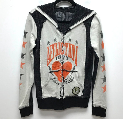 Affliction American Customs Live Fast Zip Hoodie Multicolor Skull Distress Y2K M