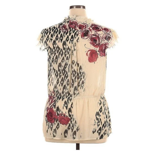 Jonathan Martin Womens Plus Size 2X Button Down Blouse Beige Animal Print Floral - Image 2 of 4