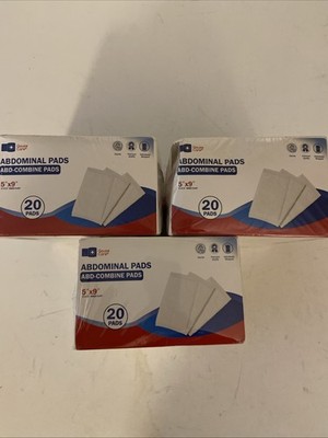 3 Boxes of 20-Pack GauzeCare Sterile Abdominal Pads 5x9 Inch