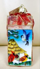 Vtg Merck Family Old World Christmas Inside Art Ornament Winter Birdhouse W/Box