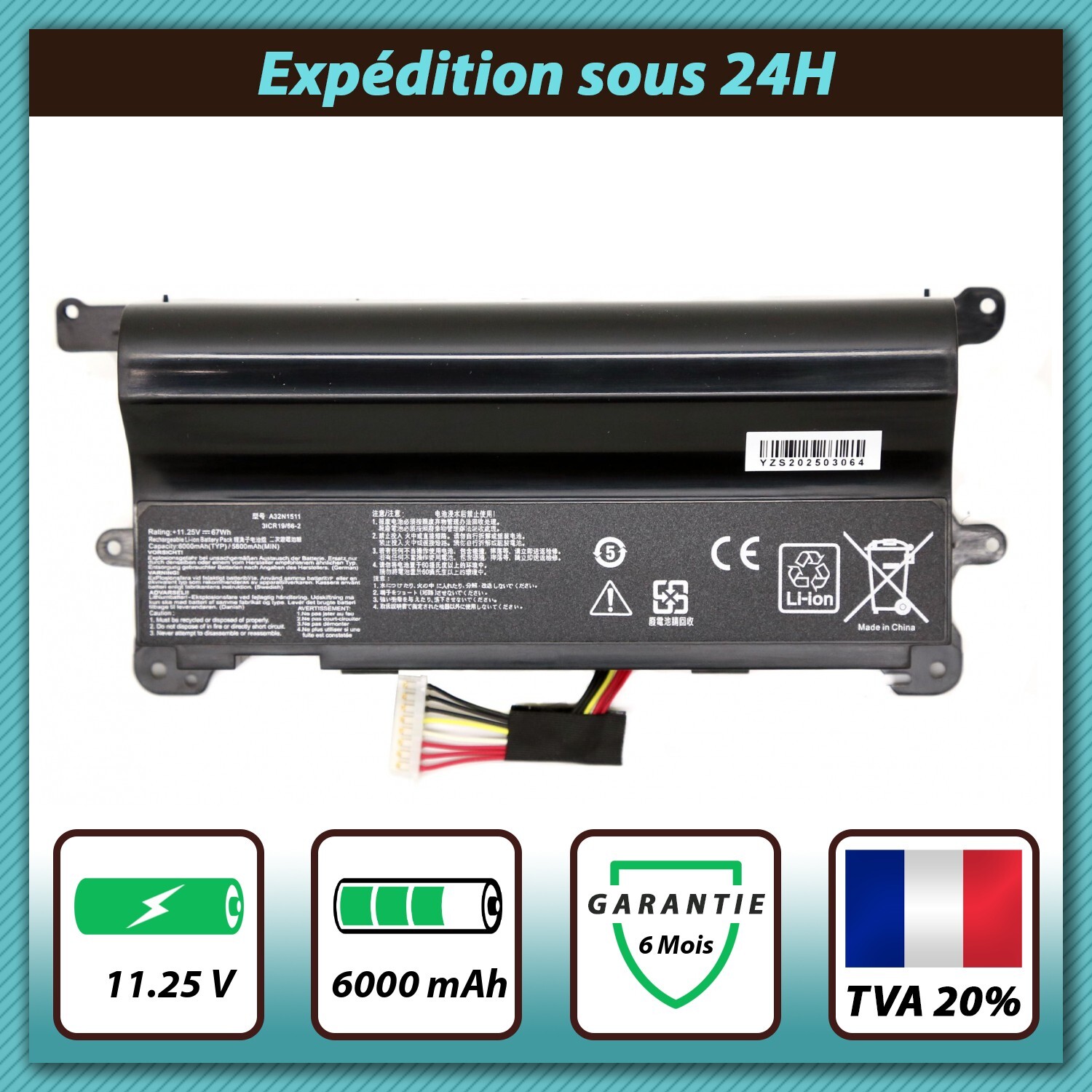 Batterie pour Asus G752VT-RH71 résolvant les coupures avec sa capacité de 6000mAh