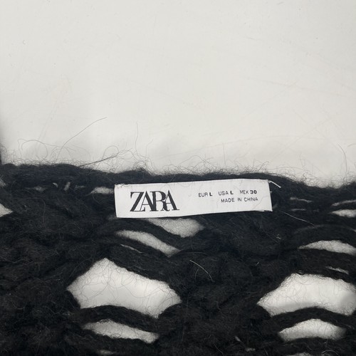 Zara Black Open Knit Oversized Sweater Wool Alpaca Sz Large - Picture 6 of 8
