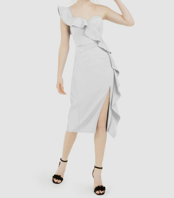 aidan mattox one shoulder midi dress Aidan Mattox Solid Mid Dress