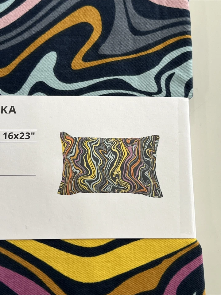 Ikea KLIPPNEJLIKA Pillow Cushion Cover 16"x23" Dark Blue Multicolor Abstract New - Image 2 of 4