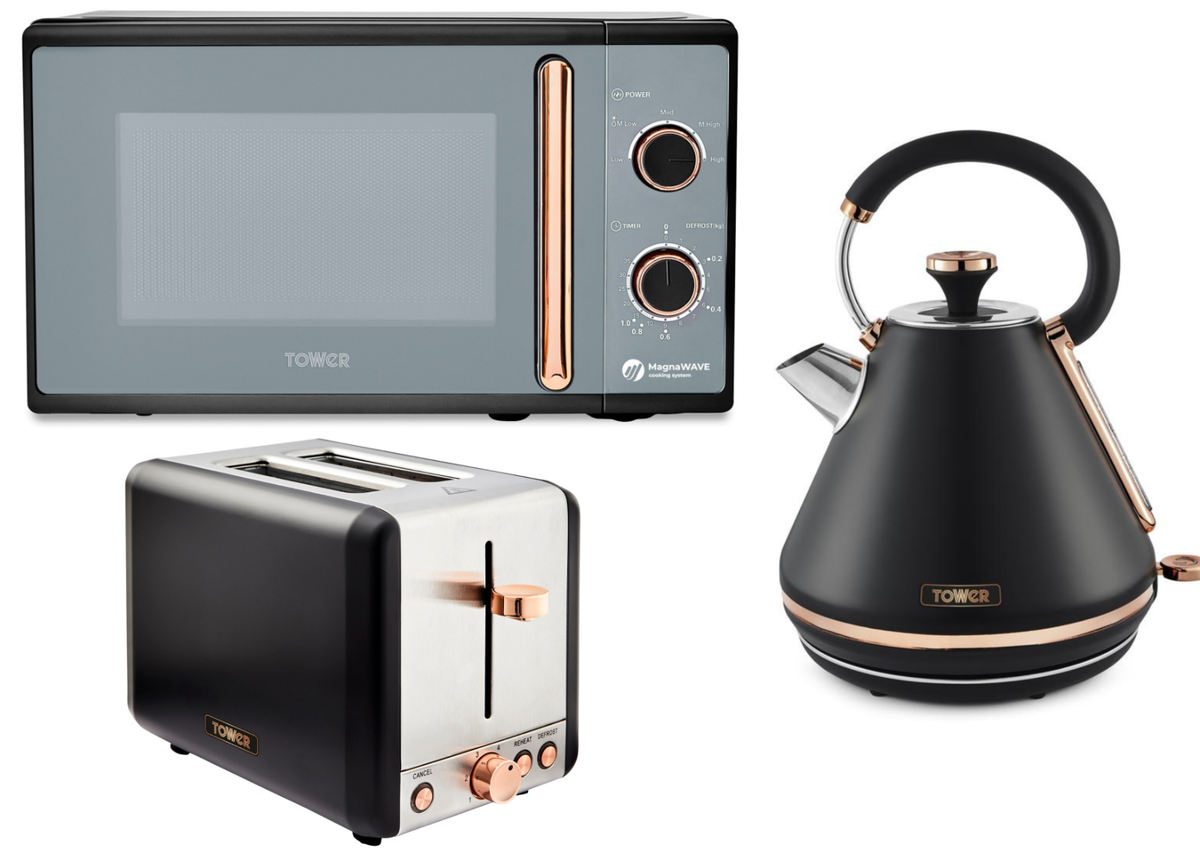 Microwave Tower White Rose Gold Kettle Tower Cavaletto Black Rose