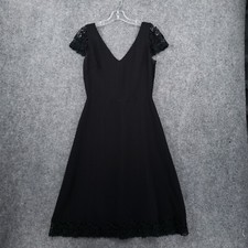 Talbots Dress Womens 4 Black A-Line Knee-Length Lace Trim V-Neck Party Casual