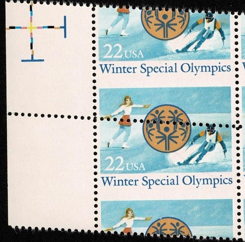 US # 2142 *MINT OG NH* { FREAK MISPERF "ERROR VAR" BLOCK } 22c SPECIAL OLYMPICS - Picture 7 of 8