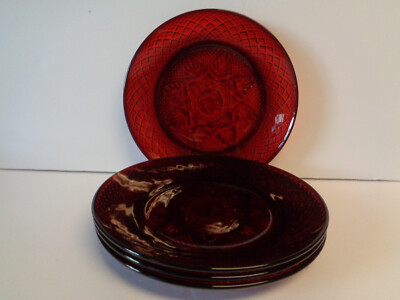 4 Luminarc Antique Ruby Pattern Luncheon Salad Plates 8'' Diameter New