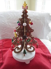 *Mini 8" Tabletop Desktop Wood Feather Tree w/stand, 22 ornaments-Stores Flat