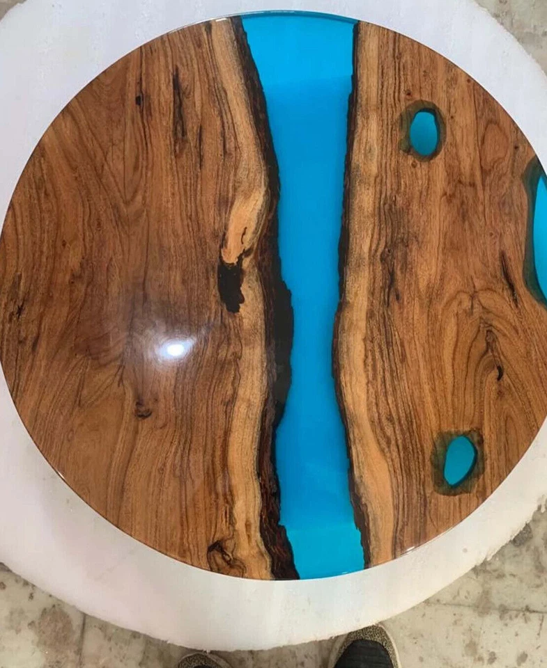 Blue Epoxy Resin Coffee Table, Handmade Furniture, Wooden Table, Walnut Top Deco - Image 2 of 3
