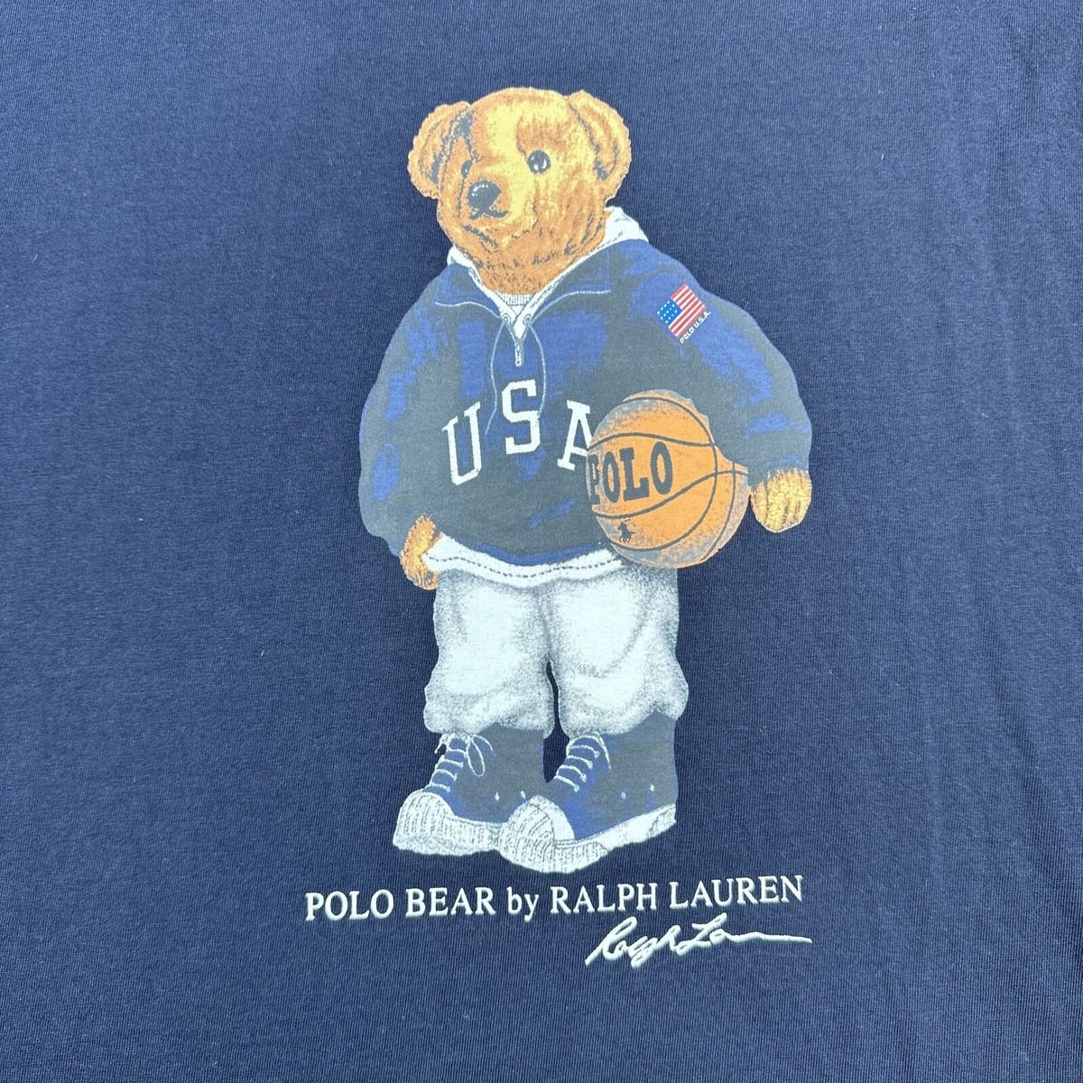 90’s.polo.BEAR/長袖Tシャツ、ヴィンテージ、バスケUSAプリント Polo Ralph Lauren Blue Polo Bear USA Basketball Graphic T