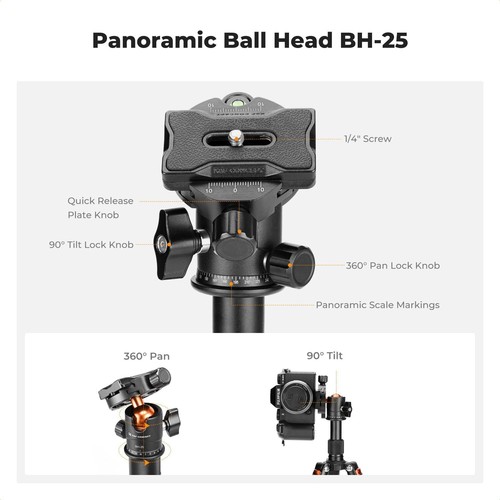 K&F Concept 52cm Mini Desktop Tripod with 360° Ball Head for Camera 6 KG Load - Picture 6 of 8