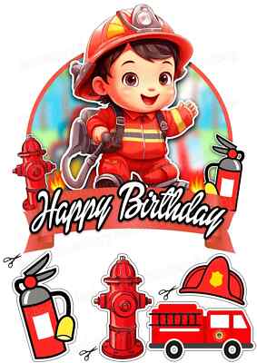 Feuerwehr Tortenaufleger Party Deko Bild essbar Geschenk Geburtstag Auto Mann