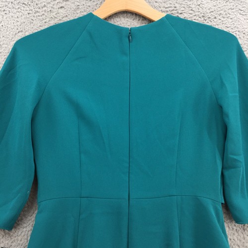 Tahari Tie Front Crepe Sheath Dress Womens 10 Teal Short Sleeve Round Neck NEW - Picture 11 of 22