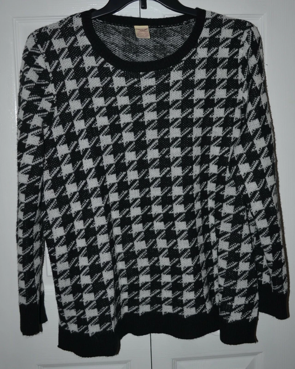 Faded Glory Women’s Black White Checks Long Sleeve Pullover Sweater 2X (18W-20W)