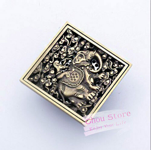 Art Carve Elefant Badezimmer Boden Abfallablauf Antik Messing Duschablauf Massiv - Bild 1 von 4