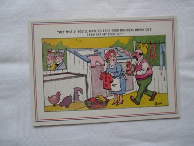 VINTAGE FRECHE POSTKARTE, '' HEY MISSIS! YOU'LL HAVE TO TAKE YOUR SLIPS DOWN P