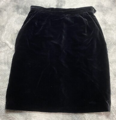 Vintage 90s Yves Saint Laurent France Black Velvet Skirt Cotton