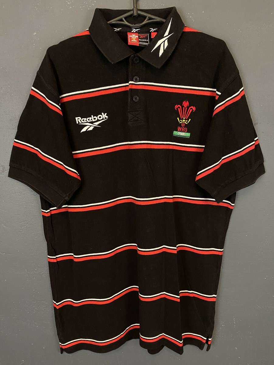 ウェア 90s Vtg Reebok WRU WALES L/S Rugby Shirt Wales Cymru Rugby Union Vintage Rugby Shirt Jersey Reebok