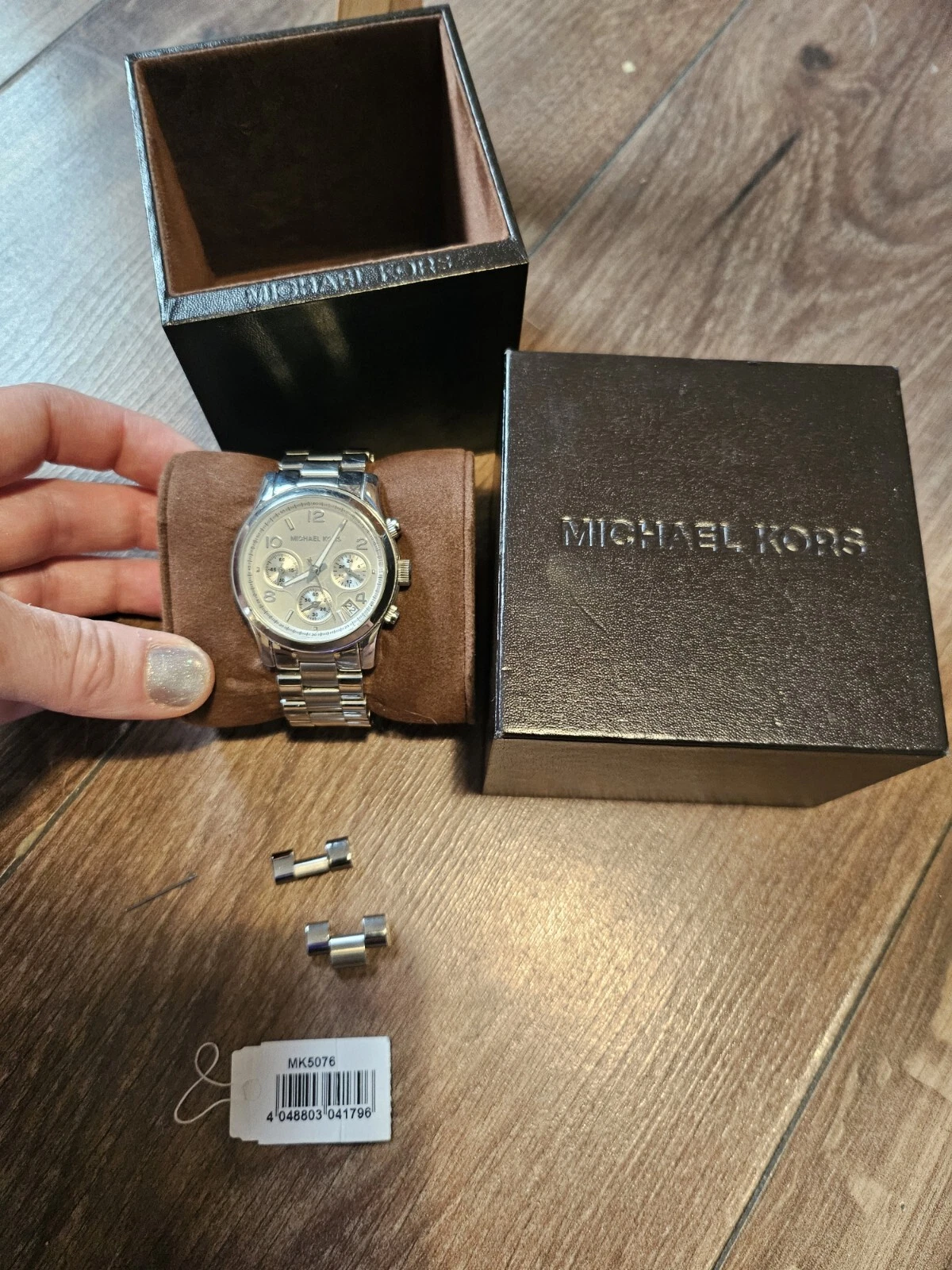 Orologio da polso Michael Kors MK5076 argento grosso con scatola e maglie donna