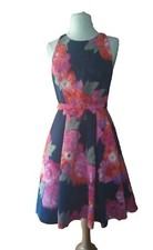 Eliza J Floral Floral Dress Sz 6 Navy Pink Belted Pockets Easter Spring