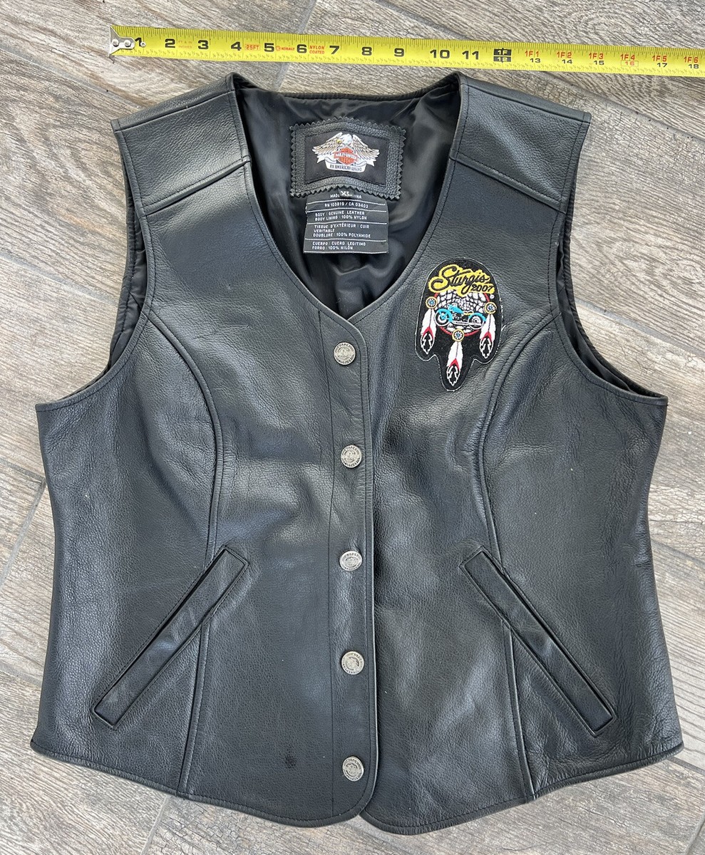 Harley Davidson Men's Black Leather Vest With Chain - Size