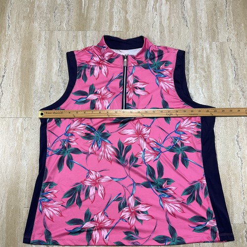 Coral Bay Golf Womens Size 1X Pink Floral Tank Top 1/4 Zip Sleeveless Tennis - Picture 3 of 12