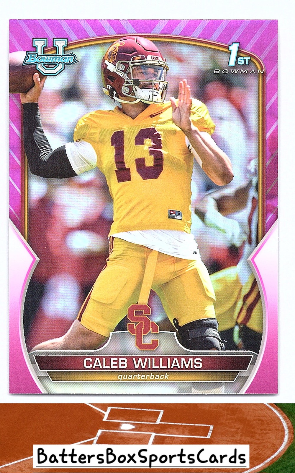 2022 Bowman University Chrome #50 Caleb Williams Pink Refractor