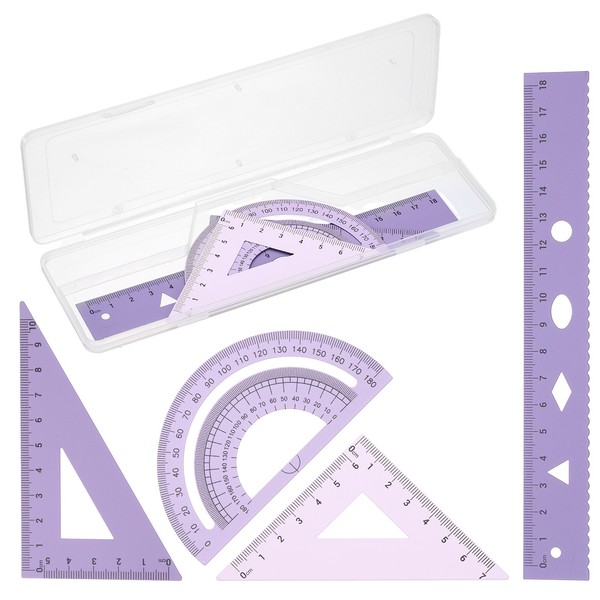 Geometrie-Set FüR 7 Zoll Aluminium Lineal Mit 2 Dreiecken Winkelmesser Lila-image