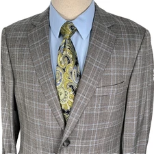 Pronto Uomo Platinum Blazer Men 40R Gray Blue Glen Plaid Wool Classic Jacket