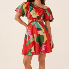 Farm Rio Heliconia Red Floral Cutout Dress XS Backless Italian Summer Resort