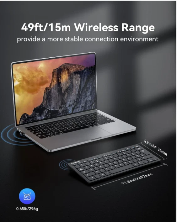 TECKNET 2.4G Wireless Keyboard For Windows/Chrome OS, UK Layout Compact Mini  - Image 3 of 4