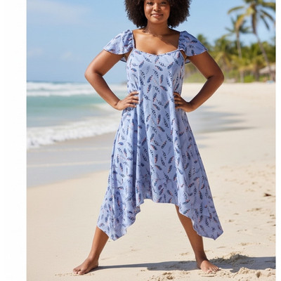 Lost Ink Purple Feather Swing Midi Dress 4X Trapeze Sundress Whimsical Vacation