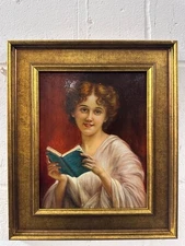 Contemporary Painting : Portrait Of Woman Reading, Oil On Canvas , Framed