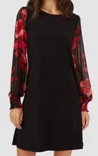 MSK Women's Black Printed-Sleeve Smocked-Cuff Shift Dress Size S