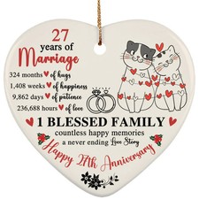Happy 27th Anniversary Heart Ornament Cute Cats 27 Year Marriage Christmas Gift