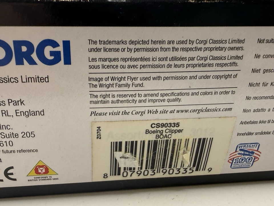 CORGI - 100 YEARS OF FLIGHT - BOEING CLIPPER BOAC BANGOR - Diecast Plane CS90335 - Image 2 of 2